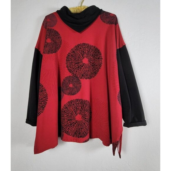 Cheyenne Sweater Womens S/M Red Black Print Knit Cowl Neck Pullover Lagenlook - Picture 1 of 8